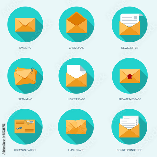 Vector illustration. Flat envelope. Emailing and global communication. Letter. Social network