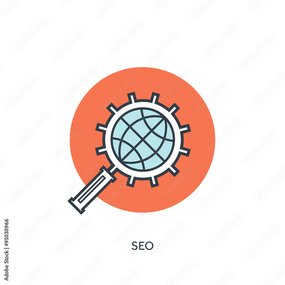 Flat lined loupe icon. SEO. Flat lined loupe icon. SEO.