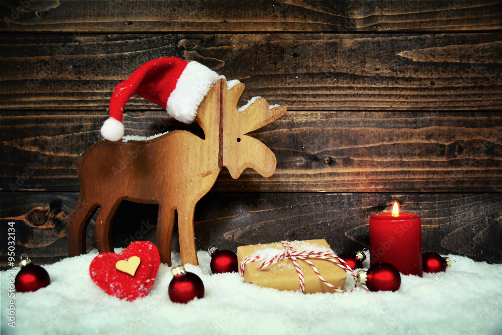 Obraz premium Weihnachtskarte - Elch mit Mütze