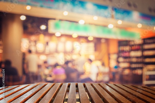 Empty top wooden table and blur with bokeh background