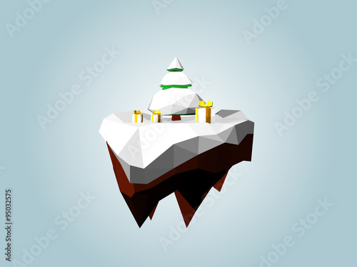 low poly Tanne Schnee Geschenke Insel photo