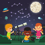 Kids making telescope astronomical observations