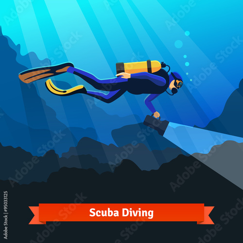 Professional scuba diver man underwater