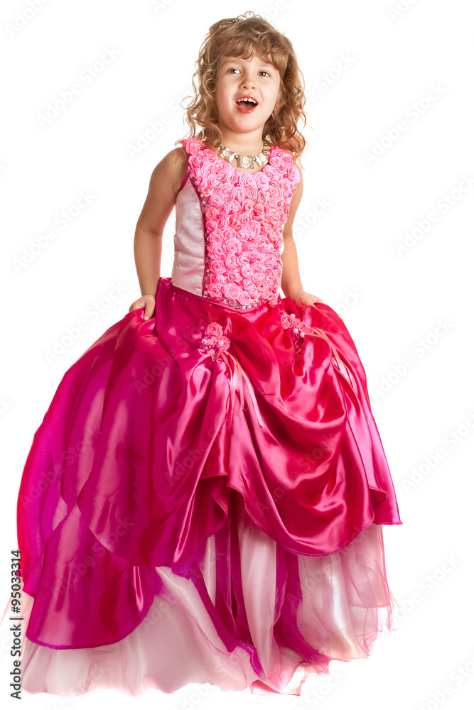 Little girl in princess dress on the isolated background