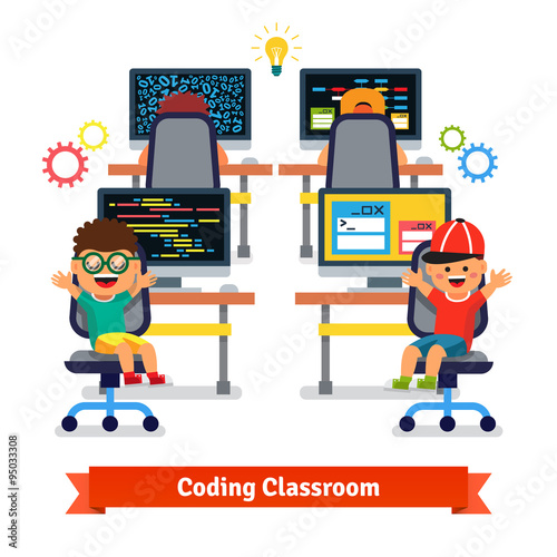 Kids learning to code and program in science class