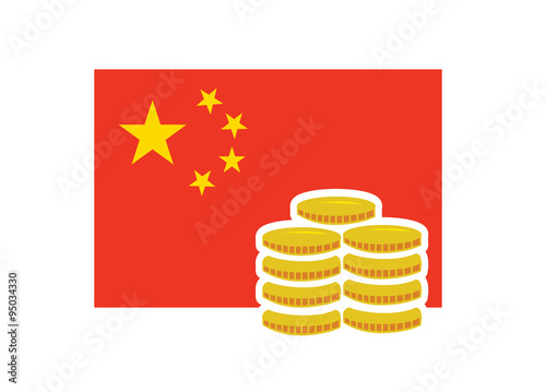 Vector image of the Chinese flag and coins