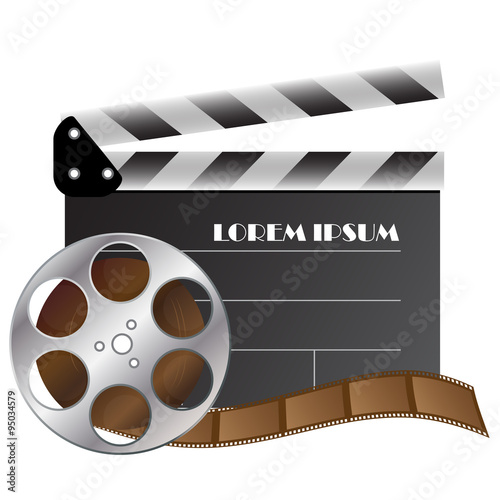 vector clapper and film strip for cinematography industry