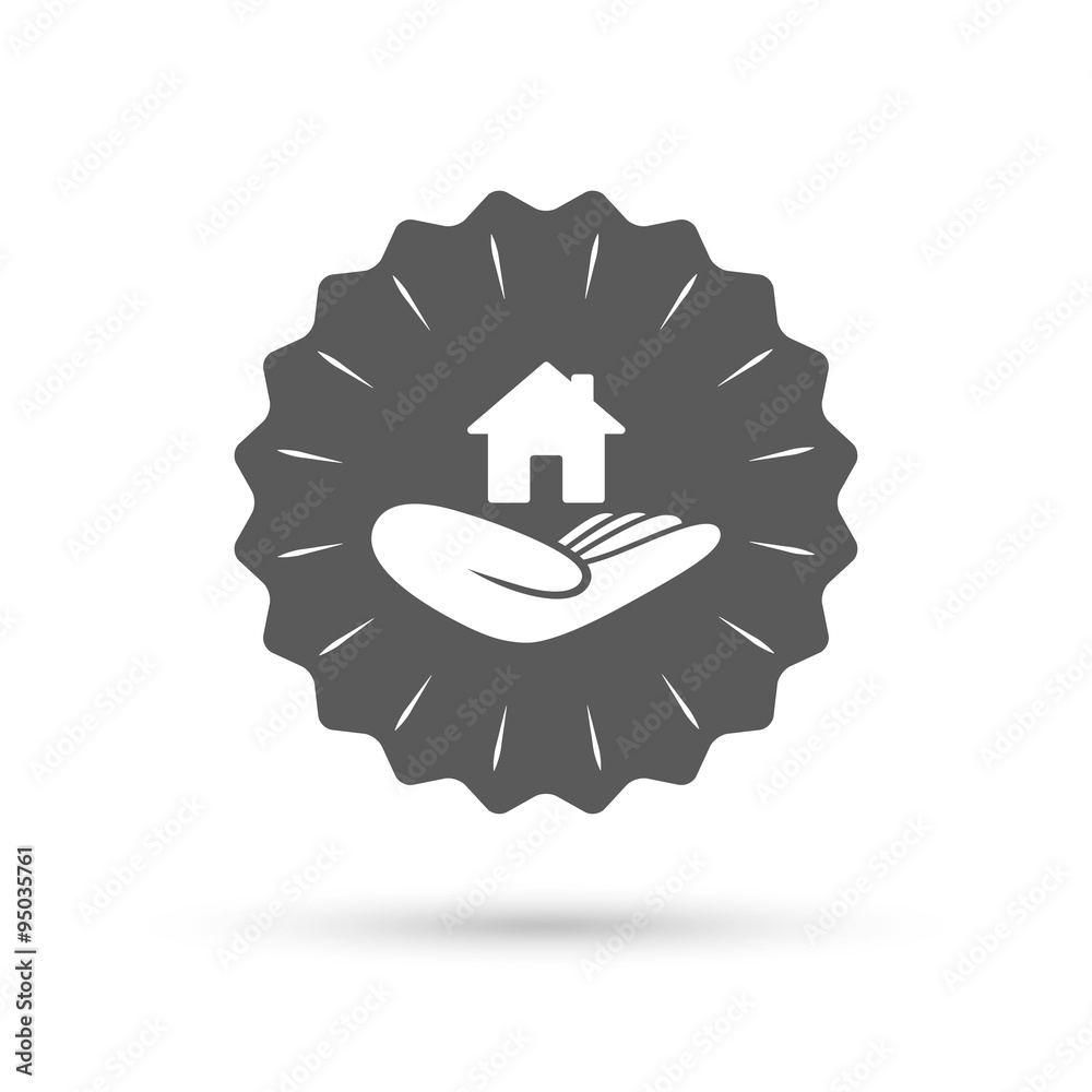 House insurance sign. Hand holds home symbol. House insurance sign. Hand holds home symbol.