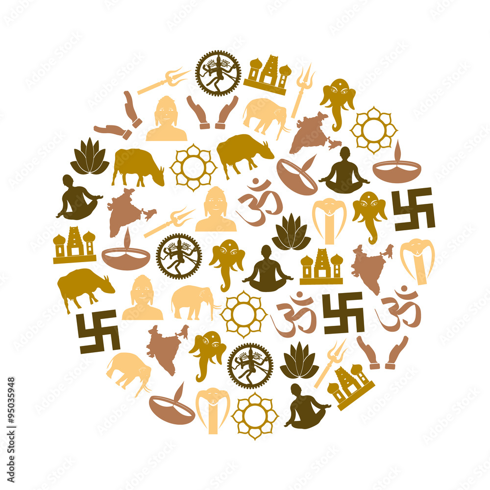 Obraz premium hinduism religions symbols vector set of icons in circle eps10