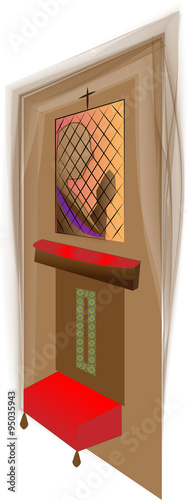 Catholic confessional with a silhouette of a priest
