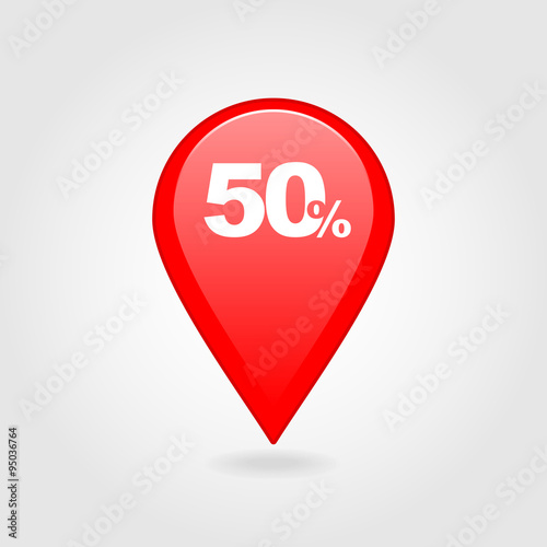 50 fifty Percent Sale pin map icon. Map point.