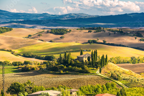 Fototapeta Naklejka Na Ścianę i Meble -  Plowed fields in the picturesque landscape of Italy.