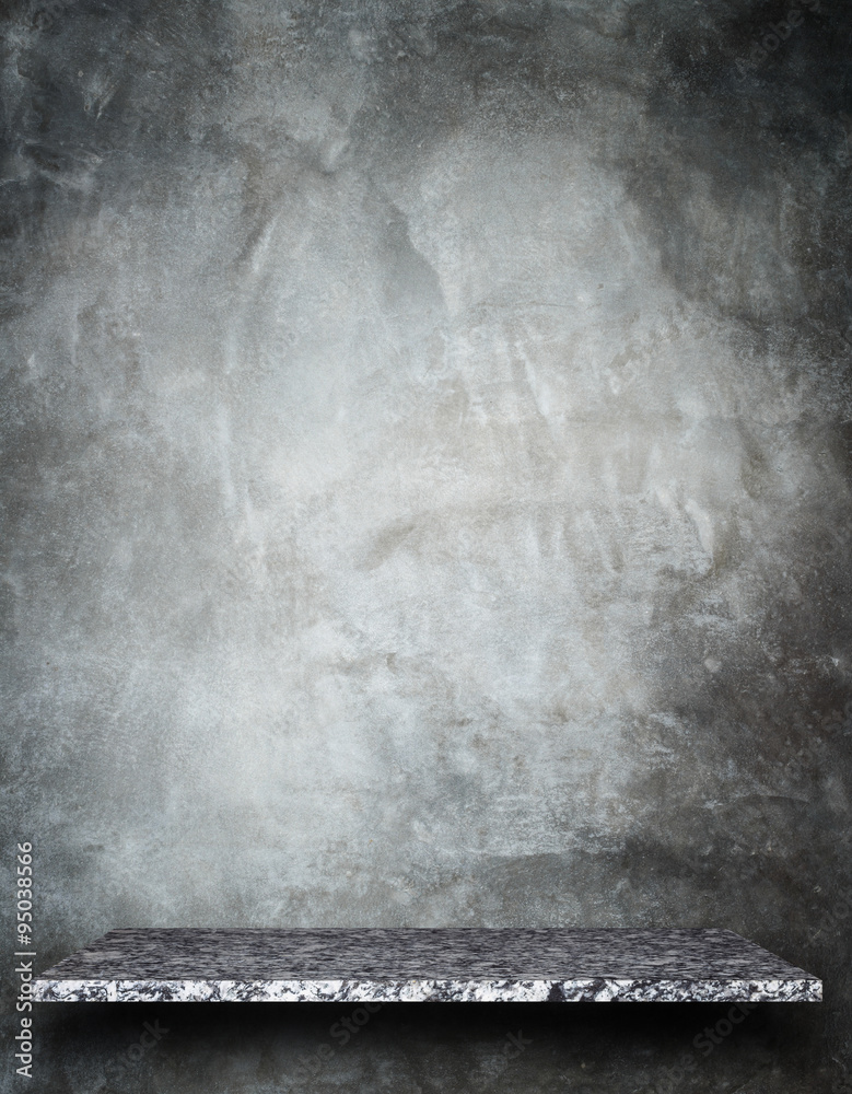 Fototapeta premium Empty top of natural stone shelves and stone wall background