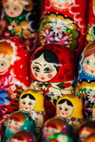 Colorful Russian Nesting Dolls Matreshka At Market. 