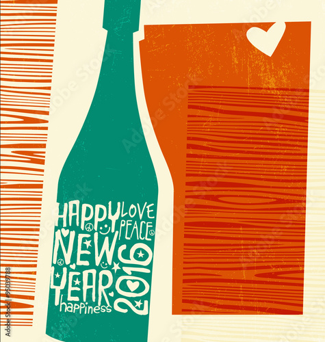 Happy New Year 2016 retro design 