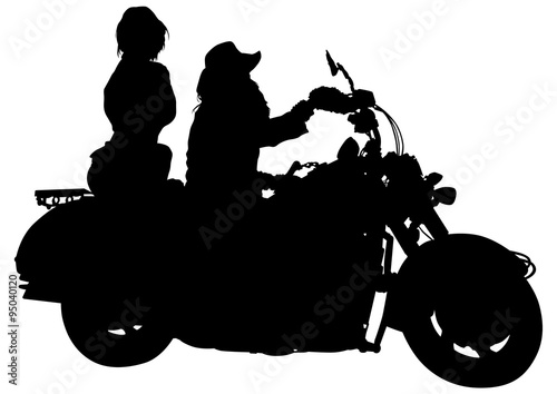 Couples people and sport bike on white background