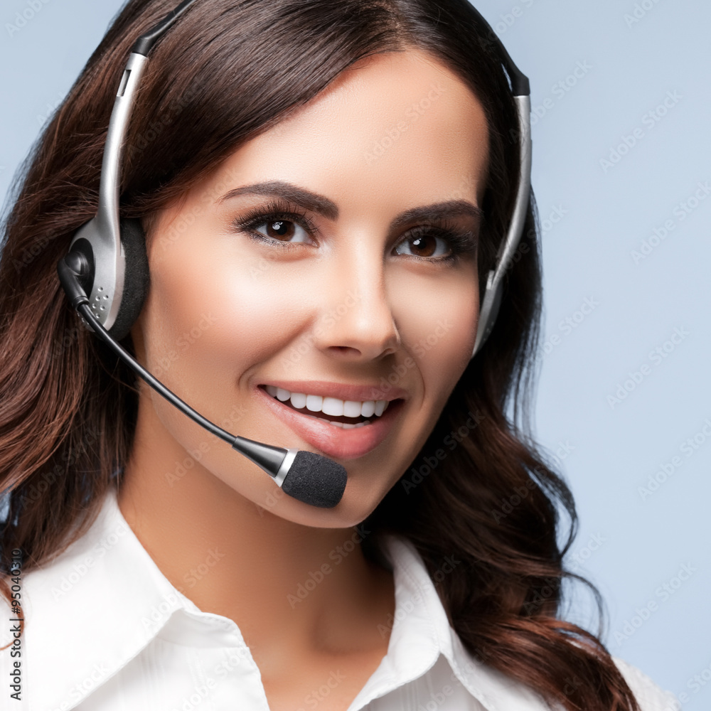 smiling customer support female phone operator in headset smiling customer support female phone operator in headset