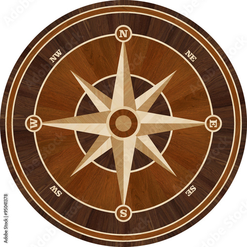 Medallion design parquet floor, compass rose, wooden seamless texture for 3D interior