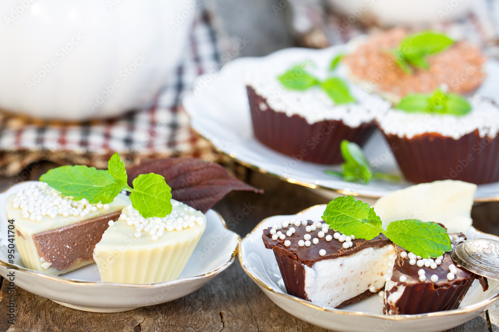 Homemade chocolate candies with sweet cheese cream Homemade chocolate candies with sweet cheese cream