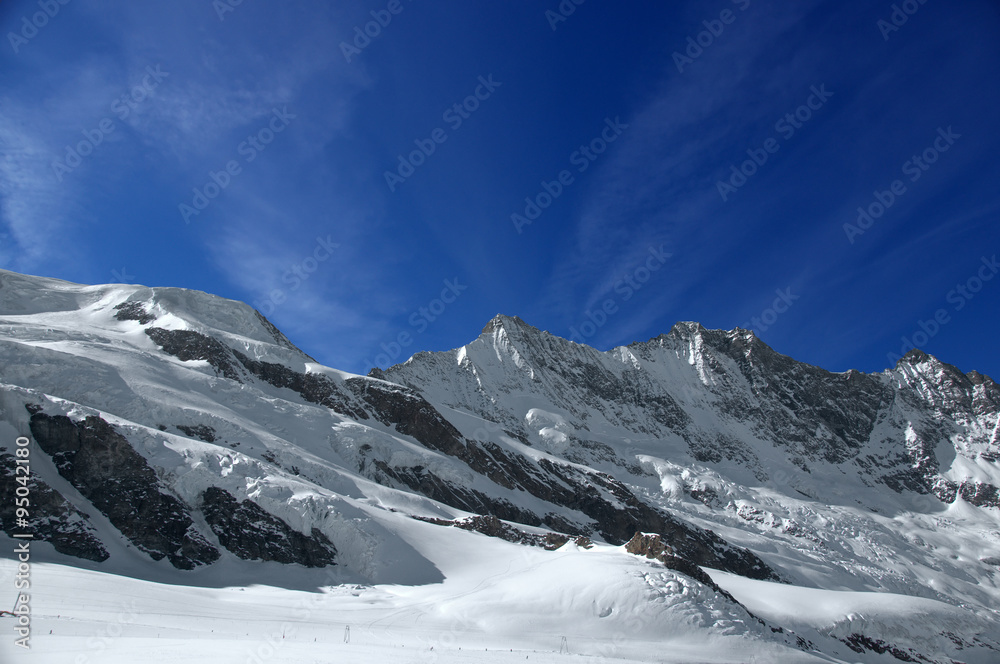 ski slopes on the glacier  at Saas Fee
