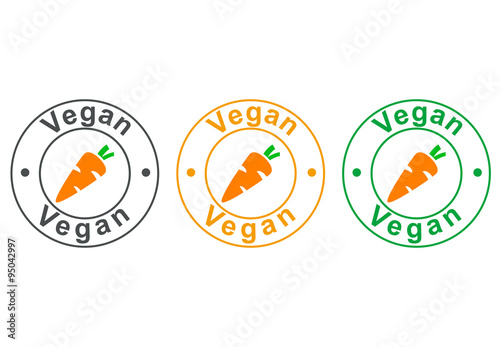 Icono plano vegan con zanahoria en varios colores