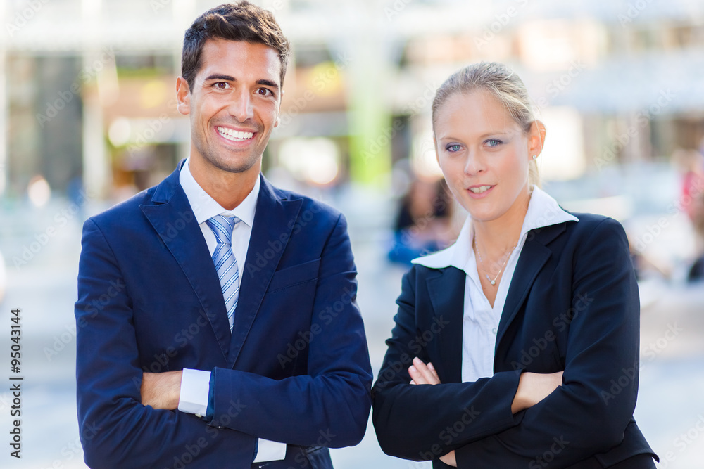 Outdoor portrait of smiling business people Outdoor portrait of smiling business people