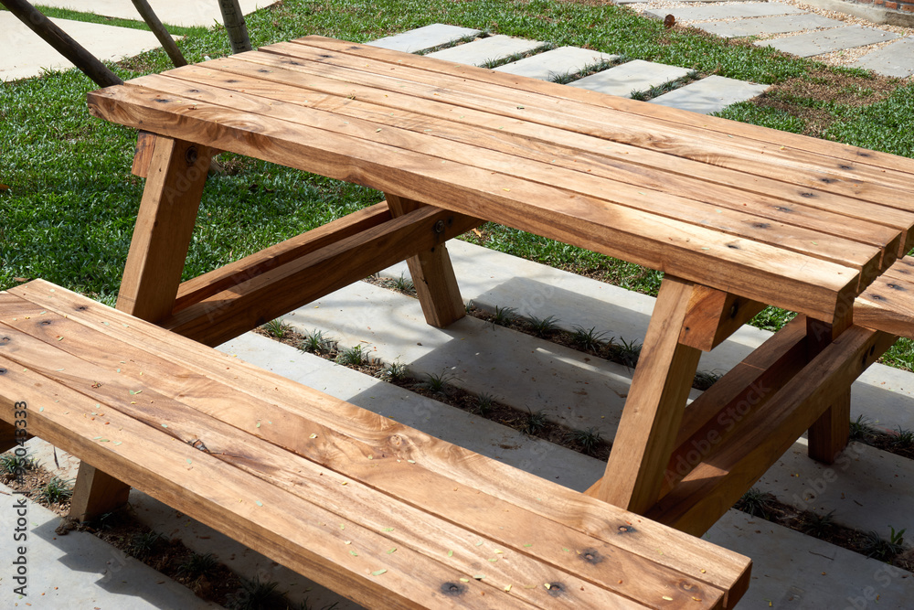 Wood table with bench