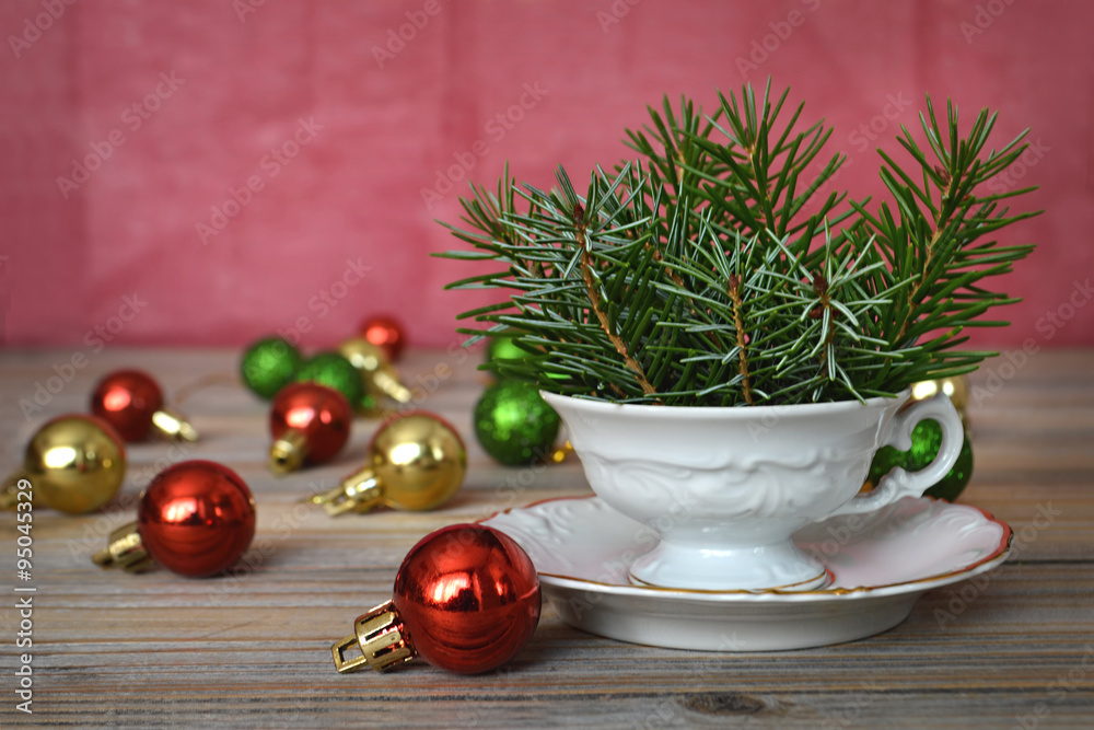 Christmas natural decoration on wooden table