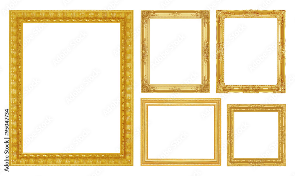 Set golden frame isolated on white background - obrazy, fototapety, plakaty 