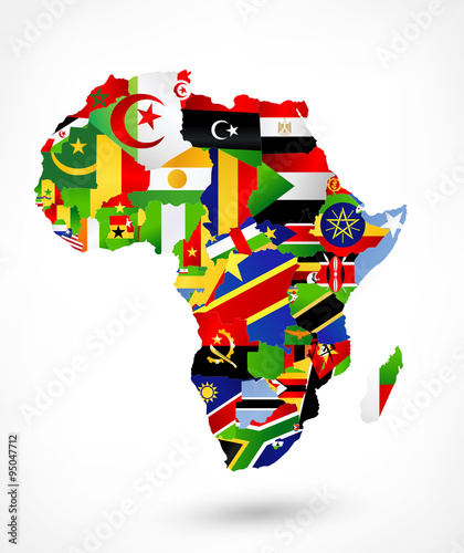 Vector map of Africa with flags and location on world map