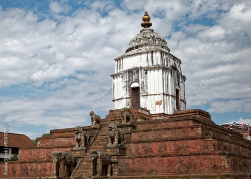 The Fasidega temple in Bhaktapur is visited every year by thousands of Hindu pilgrims. The shrine is dedicated to Shiva and it sits atop a six-level plinth with guardian elephants, lions and cows.