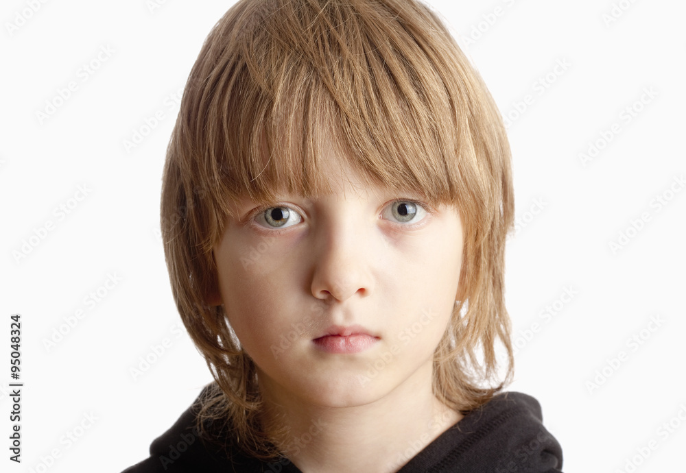 Portrait of a Boy with Blond Hair Looking - Isolated on White Portrait of a Boy with Blond Hair Looking - Isolated on White