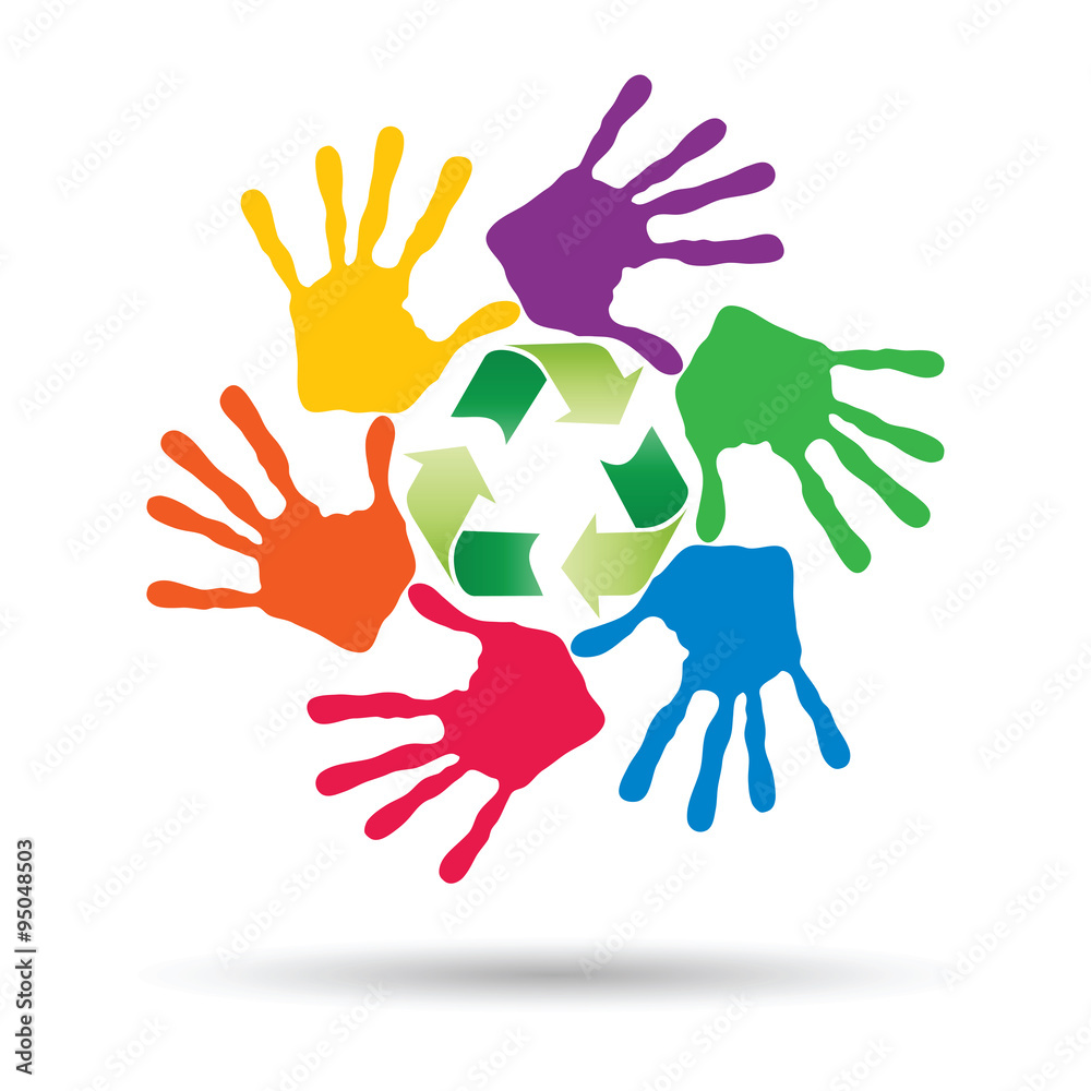Vector concept circle of hands, green recycle symbol Vector concept circle of hands, green recycle symbol
