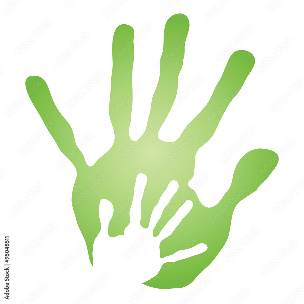 Vector conceptual mother and child green hand print isolated Vector conceptual mother and child green hand print isolated