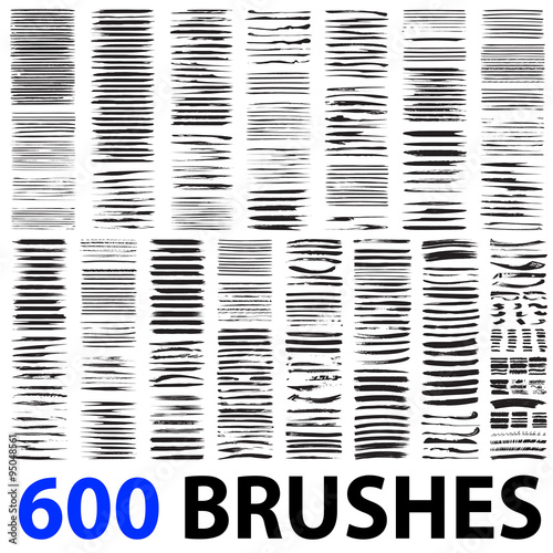 Vector very large collection or set of 600 artistic black paint brush strokes photo