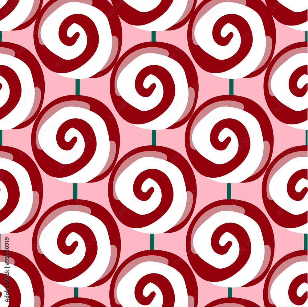 Seamless Colorful Pattern with Cute Red and White Lollipops