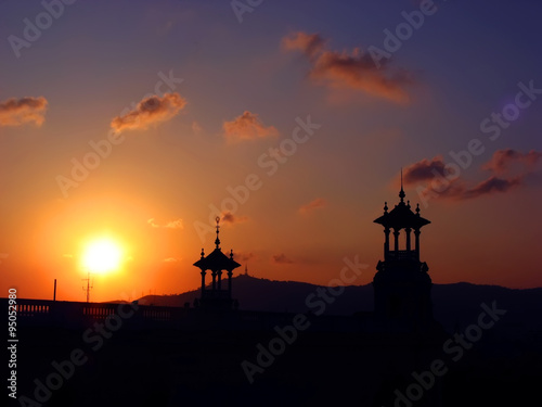 Sunset over an old cupola in Barcelona