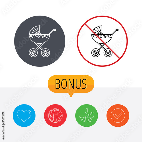 Pram icon. Newborn stroller sign.