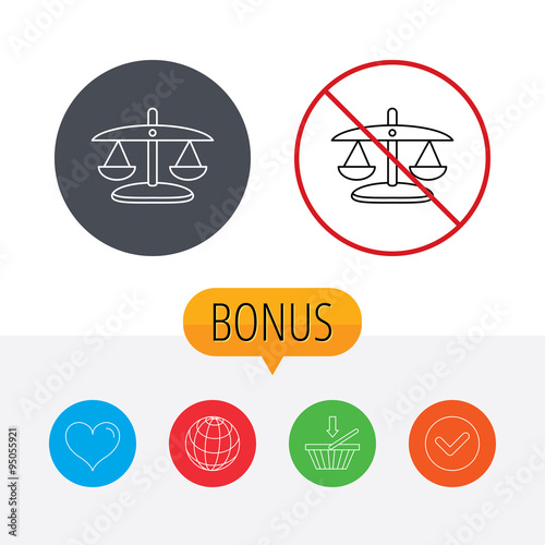 Scales of Justice icon. Law and judge sign.