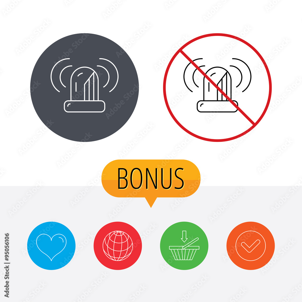 Siren alarm icon. Alert flashing light sign.