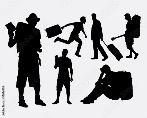 Tourist male and female pose silhouette. Good use for symbol, logo, web icon, game elements, mascot, or any design you want. Easy to use.