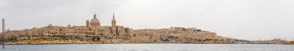 Valletta skyline and St. Pauls Cathedral in a daylight panoramic shot - Malta
