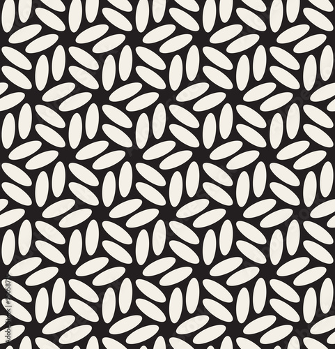 Vector Seamless Black & White Rounded Ellipses Hexagonal Floral Pattern