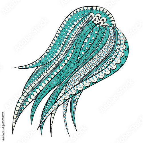 Abstract object with tentacles. Doodle pattern as background. Bud mehndi design. Handmade texture, curved doodling design. Good for site background, textile, printing. Vector.