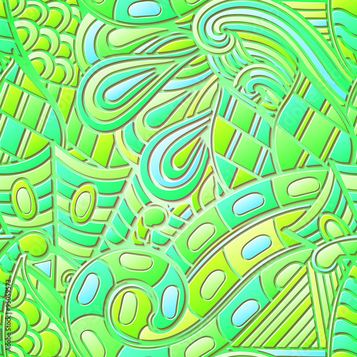Tracery seamless calming green pattern. Mehendi design. Neat even harmonious doodle texture. Ambitious bracing usable handmade, discreet curved doodling mehndi. Indifferent faded motif. Vector.