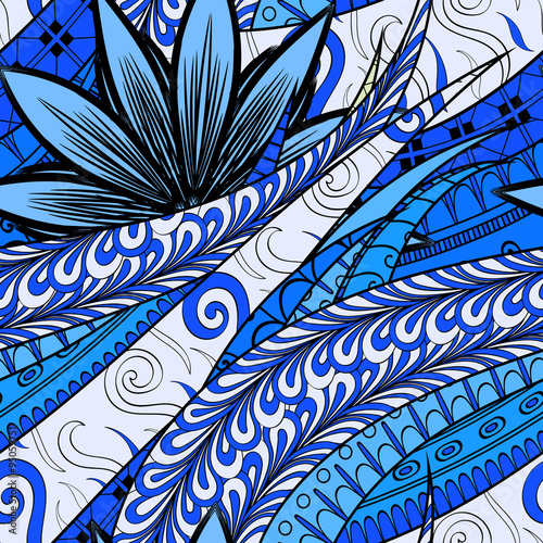 Tracery seamless calming pattern. Mehendi design. Neat even colorful harmonious doodle texture. Algae sea motif. Indifferent discreet. Ambitious bracing usable, curved doodling mehndi. Vector.