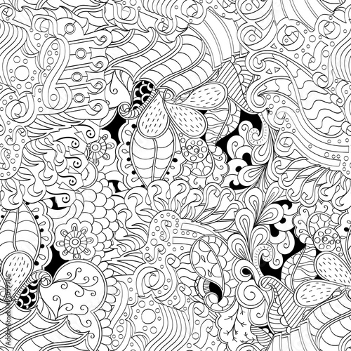 Tracery seamless calming pattern. Mehendi design. Neat even binary harmonious doodle texture. Algae sea motif. Indifferent ethnical. Ambitious bracing usable, curved doodling mehndi. Vector.