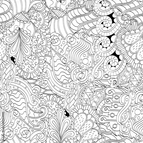 Tracery seamless calming pattern. Mehendi design. Neat even binary harmonious doodle texture. Algae sea motif. Indifferent ethnical. Ambitious bracing usable, curved doodling mehndi. Vector.