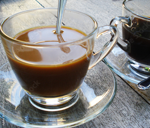 Coffee on wooden table