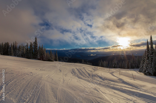 Sunrise in ski resort